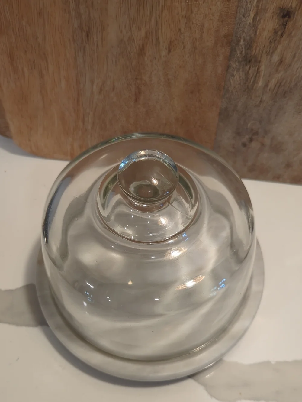 Dutch Garden Grey Marble & Glass Cloche Cheese Dome Keeper Tray Platter Server